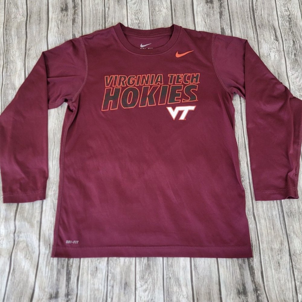 Nike Virginia Tech T Shirt Youth Large Long Sleeve Maroon Nike Dri Fit NCAA Tee